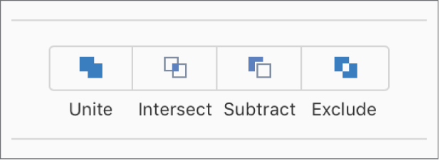 The Unite, Intersect, Subtract, and Exclude buttons at the bottom of the Arrange tab in the Format sidebar.