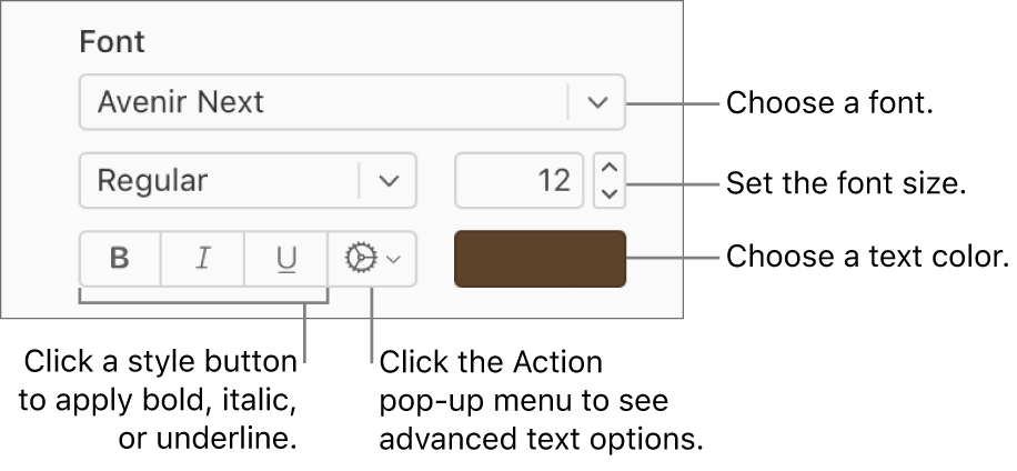 The font and text style controls in the Format sidebar.