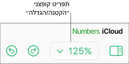 התפריט הקופץ ״הגדלה/הקטנה״ בסרגל הכלים.