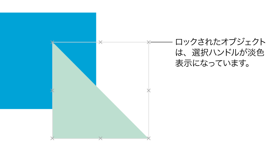 ロックされたオブジェクトは選択ハンドルがグレー表示になります。