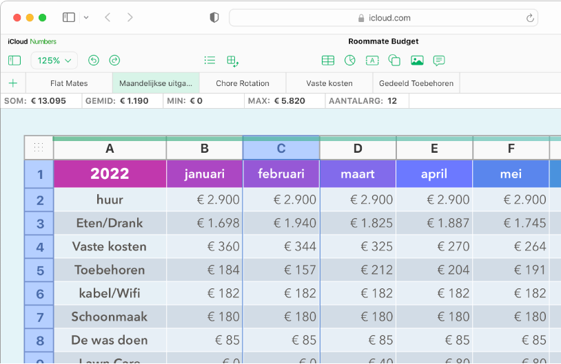 Een tabel met kopteksten en gegevens.