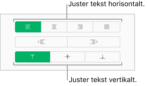 Knappene for horisontal og vertikal tekstjustering i Format-sidepanelet.