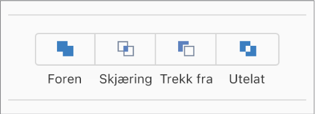 Foren-, Skjæring-, Ta bort- og Utelat-knappene nederst på Ordne-fanen i Format-sidepanelet.