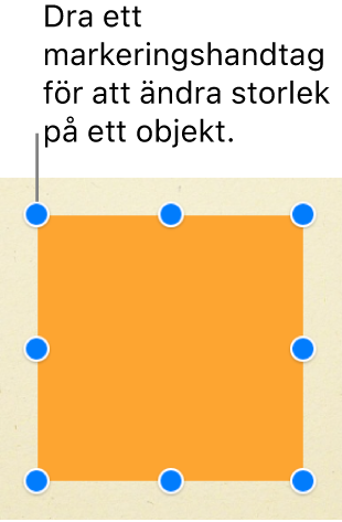 Ett fyrkantigt objekt med markeringshandtag synliga i alla hörn och i mitten av varje sida.