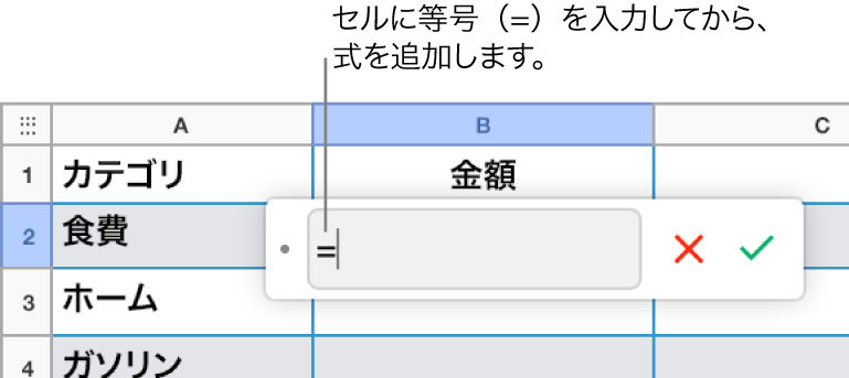 =が入力され数式は入力されていない数式エディタ