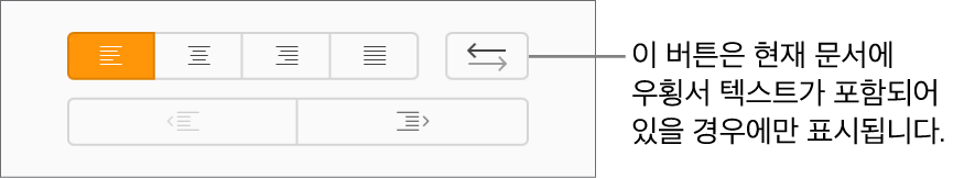 포맷 사이드바에 있는 텍스트 방향 버튼.