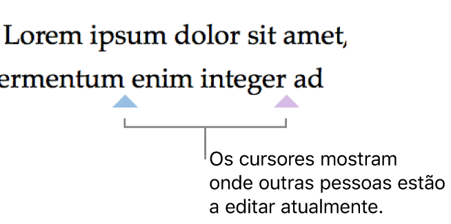 Os cursores com cores diferentes indicam onde as outras pessoas estão a efetuar edições no documento partilhado.