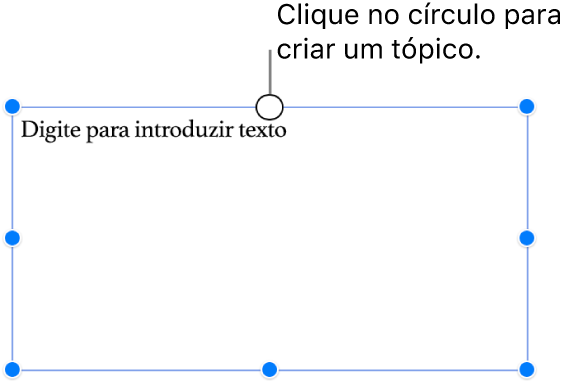 Uma caixa de texto vazia com um círculo branco na parte superior.