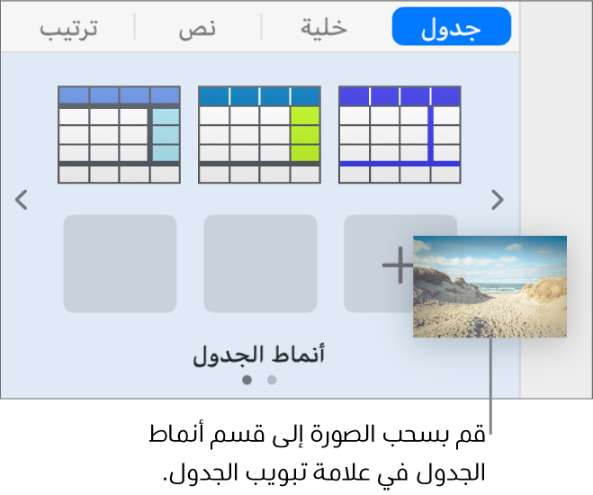 سحب صورة إلى أنماط الجدول لإنشاء نمط جديد.