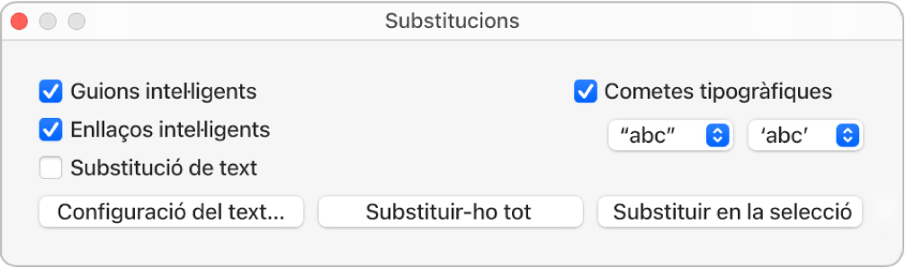 La finestra Substitucions.