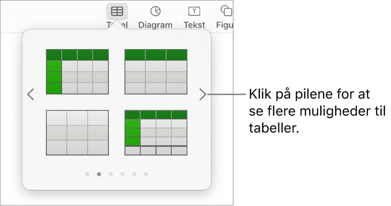 Vinduet Tilføj tabel med navigationspile til venstre og højre.