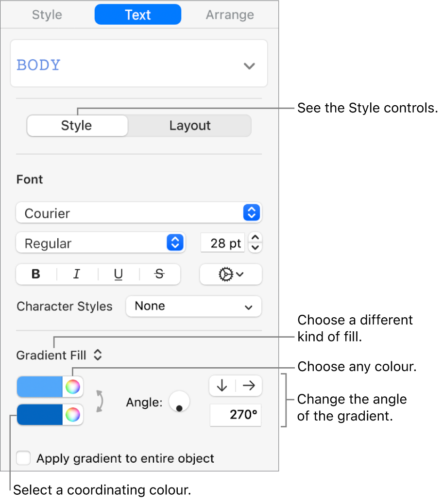 Controls for choosing pre-designed colours or any colour.