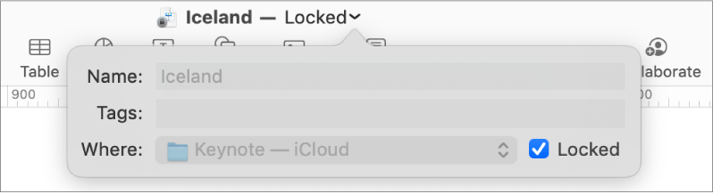 Pop-up for locking or unlocking a presentation.