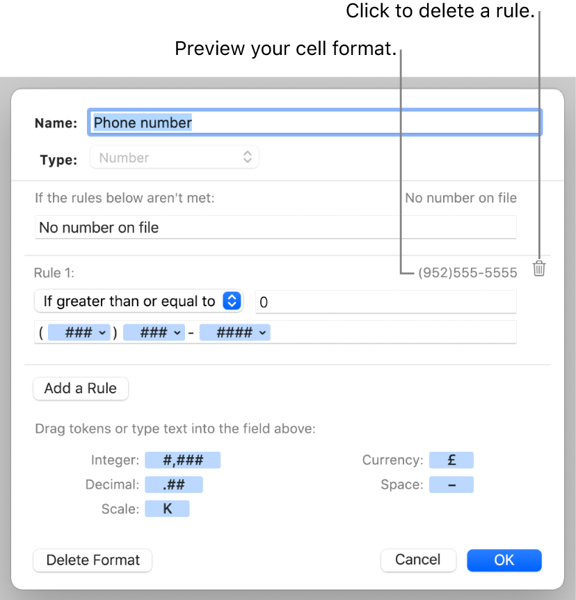 Custom number cell format with rules.