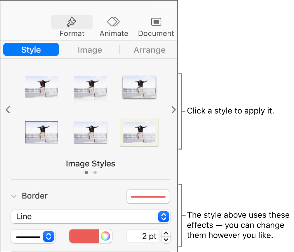 The Style tab of the Format sidebar showing object style options.