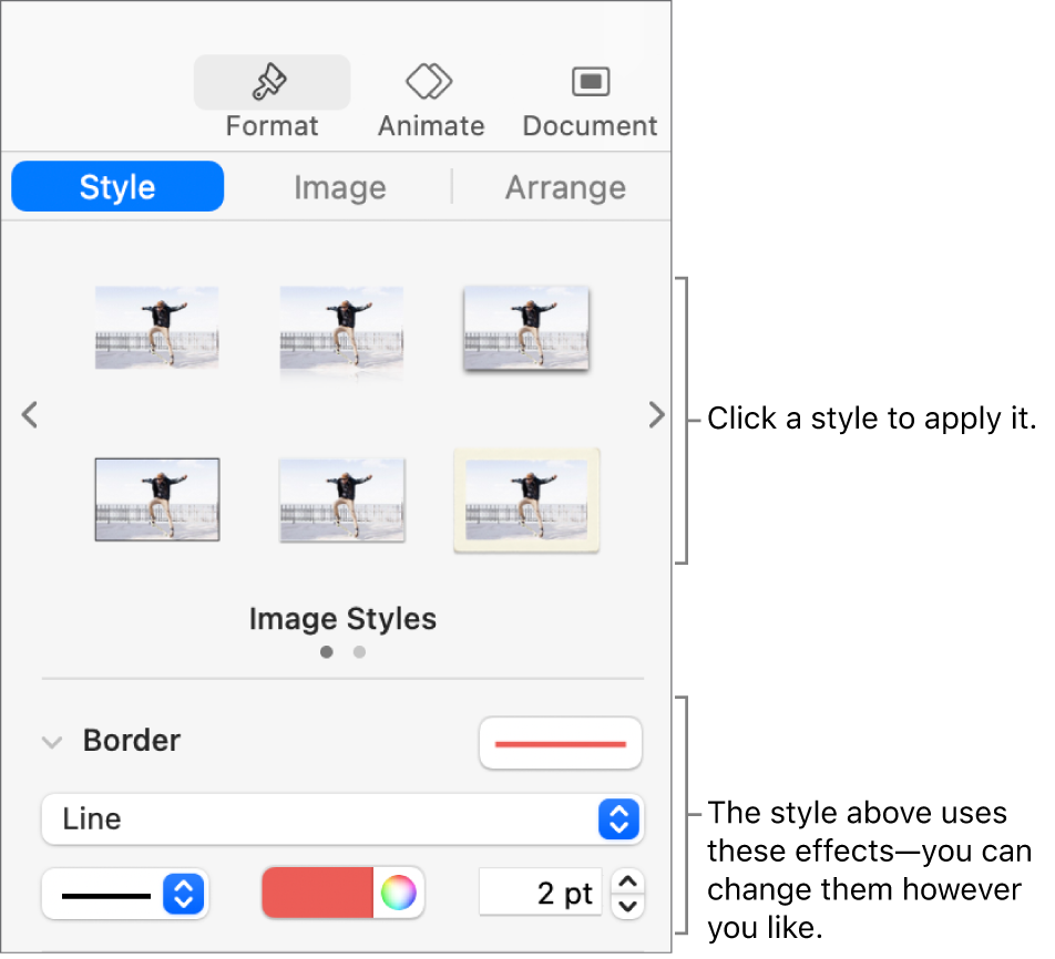 The Style tab of the Format sidebar showing object style options.