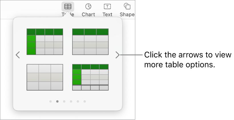 The Add Table pane with navigation arrows on the left and right.