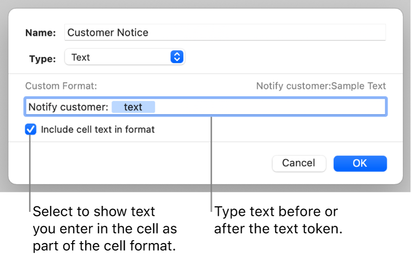 Custom text cell format.