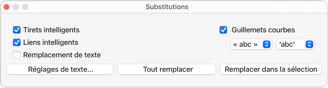 La fenêtre Substitutions.