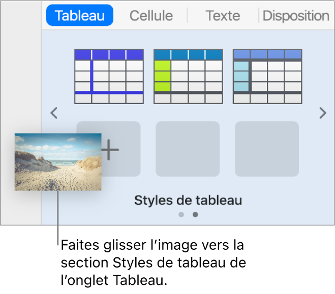 Glissage d’une image vers les styles de tableau pour créer un nouveau style.