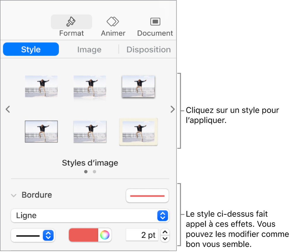 L’onglet Style de la barre latérale Format, présentant les options de style d’objet.