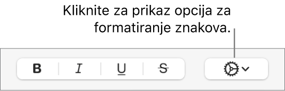 Tipka Napredne opcije pokraj tipki Podebljano, Kurziv i Precrtavanje.