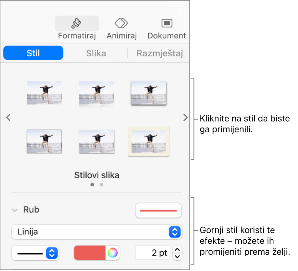 Kartica Stil u rubnom stupcu Format s prikazom opcija stila objekta.