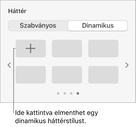 A Formátum oldalsáv Háttér részén kiválasztott Dinamikus gomb és a Stílus hozzáadása gomb látható.