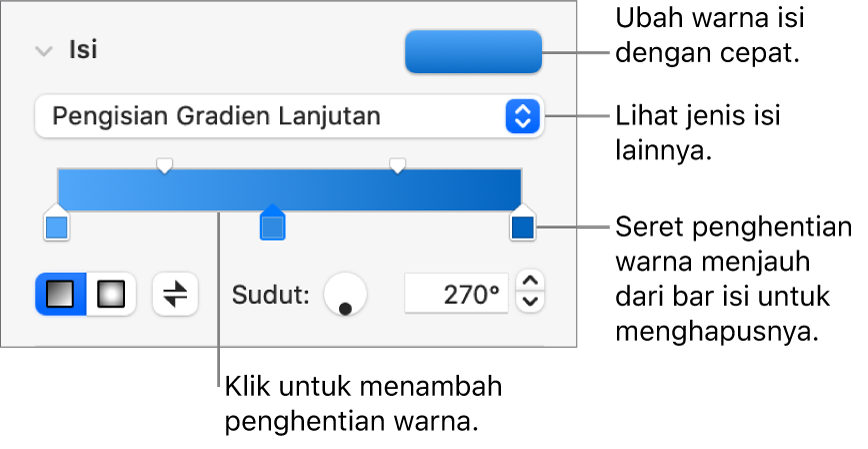 Kontrol untuk mengisi objek dengan warna.