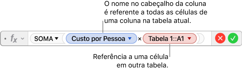 Editor de Fórmula com um triângulo que você clica para abrir opções para preservar as referências linha e coluna.