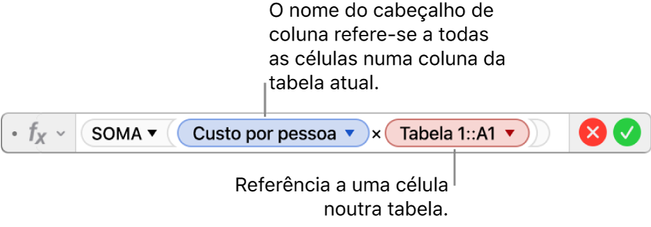 O editor de fórmulas com um triângulo no qual clica para abrir opções para preservar as referências de linha e coluna.