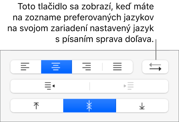 Tlačidlo Smer odseku v časti Zarovnanie postranného panela Formát.