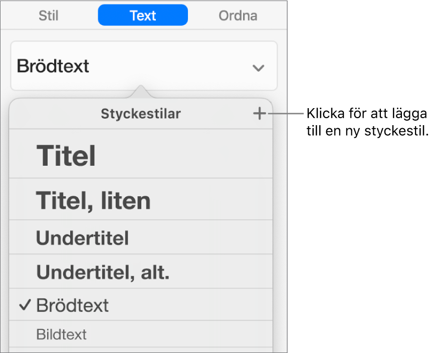 Menyn Styckestilar med en linje som pekar på knappen Ny stil.