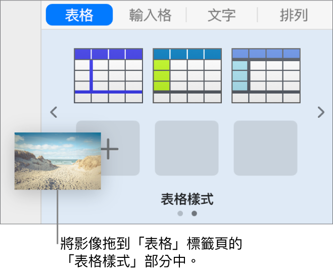 拖移影像至表格樣式以製作新樣式。