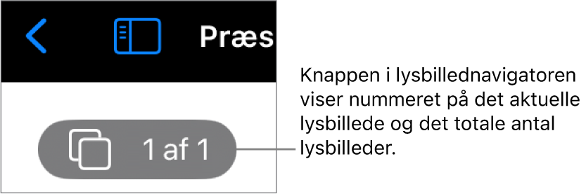 Lysbillednavigatoren, der viser det aktuelle lysbillednummer og det samlede antal lysbilleder i præsentationen.