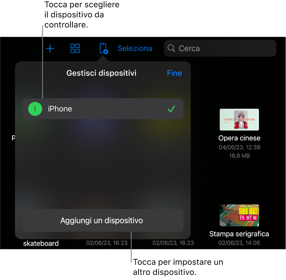 La finestra a comparsa Gestisci dispositivi, che mostra il link “Aggiungi un dispositivo”.