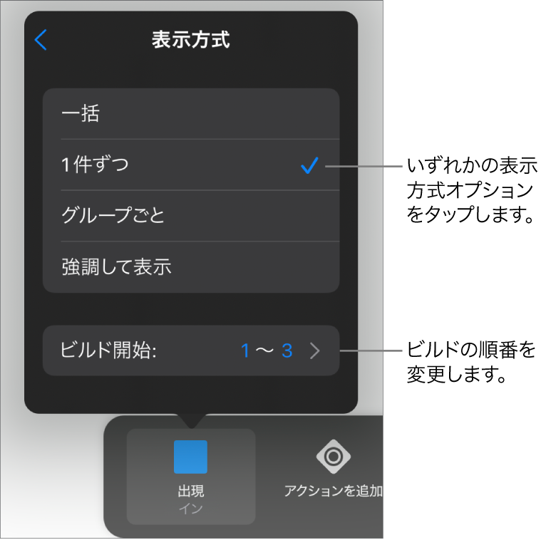 「イン」パネルの「表示方式」のオプション。