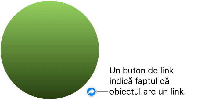 Un cerc verde cu un buton de link care indică faptul că obiectul are un link.