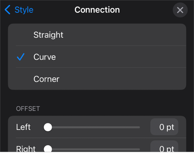 The Connection controls with Curve selected.