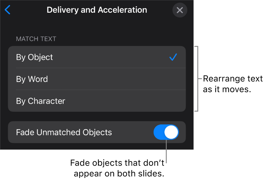 Magic Move delivery and acceleration options in the Acceleration pane.