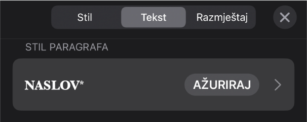 Stil paragrafa s asteriskom do njega i tipka Ažuriranja s desne strane.