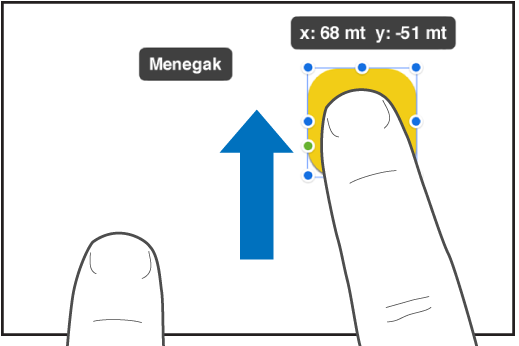 Satu jari memilih objek dan satu lagi jari meleret ke arah bahagian atas skrin.