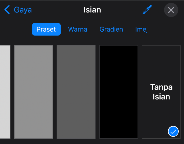 Kawalan Isian dengan Tanpa Isian dipilih.