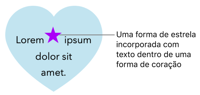 É apresentada uma forma de estrela incorporada no texto dentro de uma forma de coração.