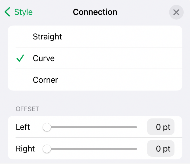 The Connection controls with Curve selected.