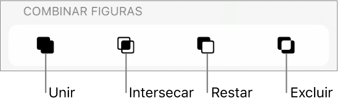 Botones Unir, Cruzar, Sustraer y Excluir debajo de Combinar figuras.