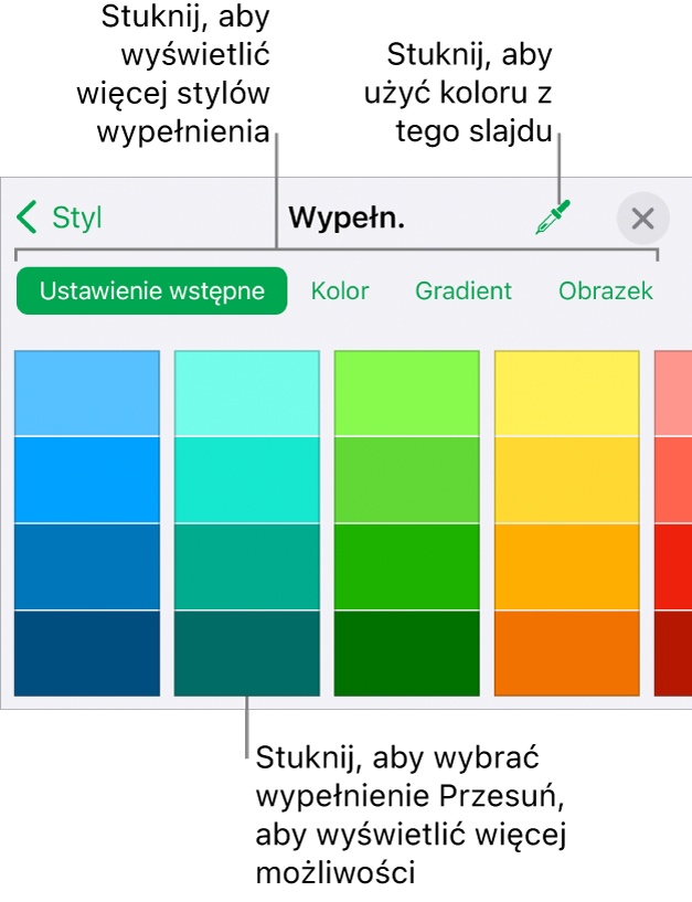 Opcje wypełnienia na karcie Styl na pasku bocznym Format.