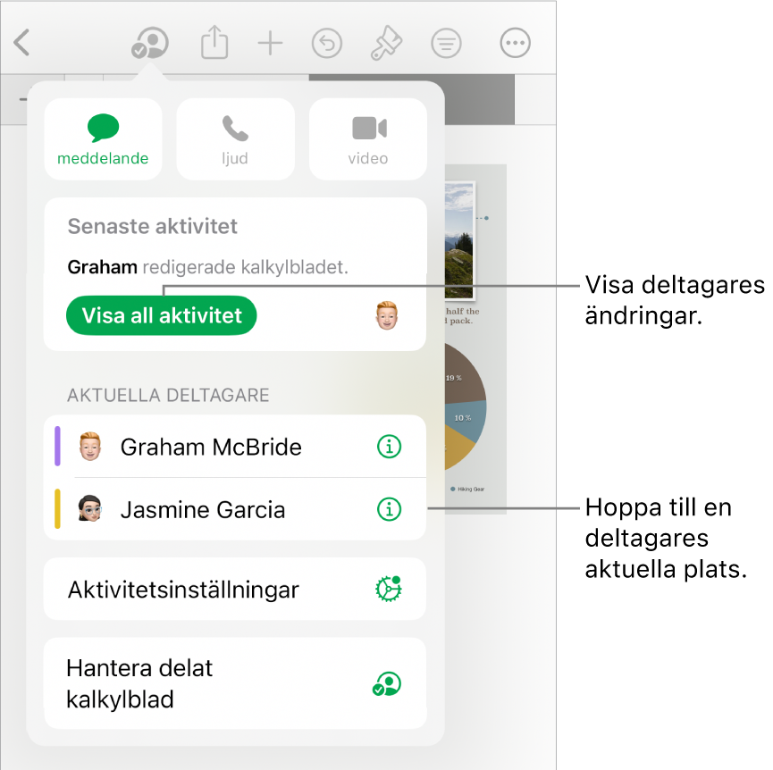 Samarbetsmenyn med aktuella deltagare listade.