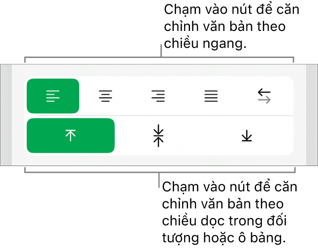 Các nút căn chỉnh theo chiều ngang và chiều dọc cho văn bản.