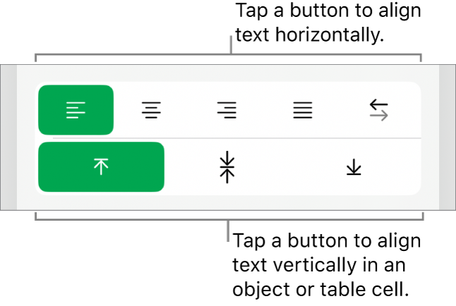 Horizontal and vertical alignment buttons for text.